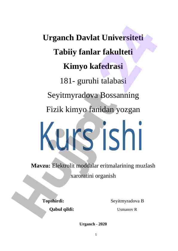 Elektrolit moddalar eritmalarining muzlash xaroratini o‘rganish