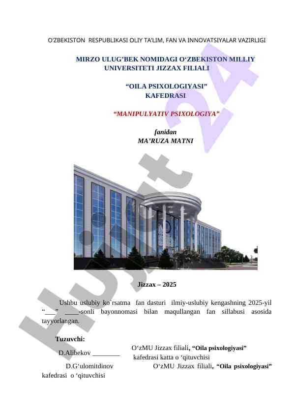 Manipulyativ psixologiya fanidan ma’ruza matni