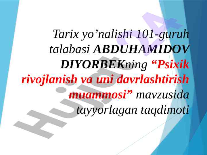 Psixik rivojlanish va uni davrlashtirish muammosi