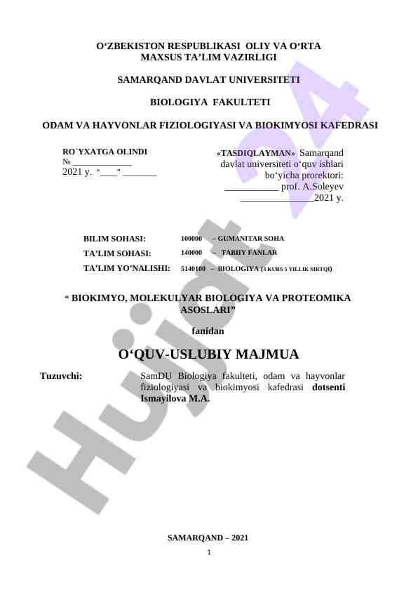 Biokimyo, molekulyar biologiya va proteomika asoslari