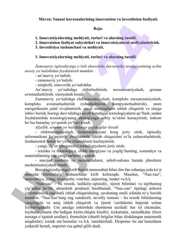 Sanoat korxonalarining innovatsion faoliyati tahlili