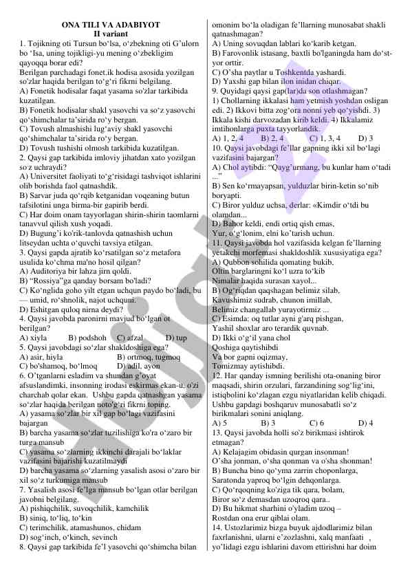 Ona tili va adabiyot fonetika analizi