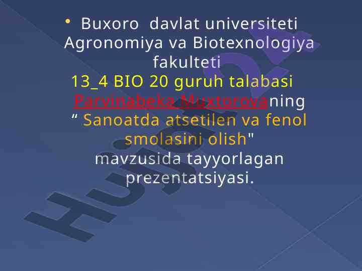 Sanoatda atsetilen va fenol smolasini olish