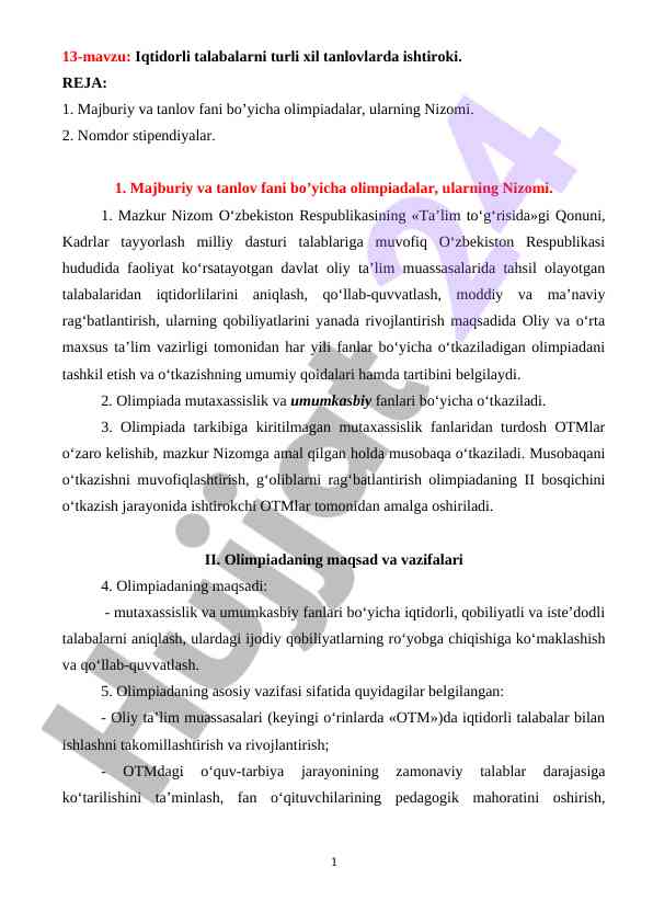 Iqtidorli talabalarni tanlovlarda ishtiroki