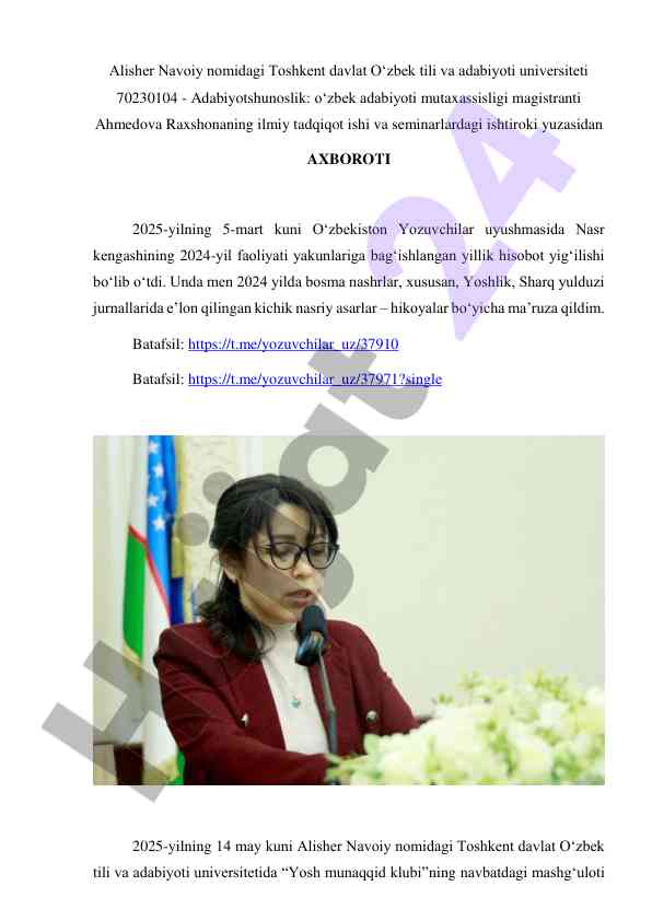 Adabiyotshunoslik ilmiy tadqiqotlari haqida hisobot