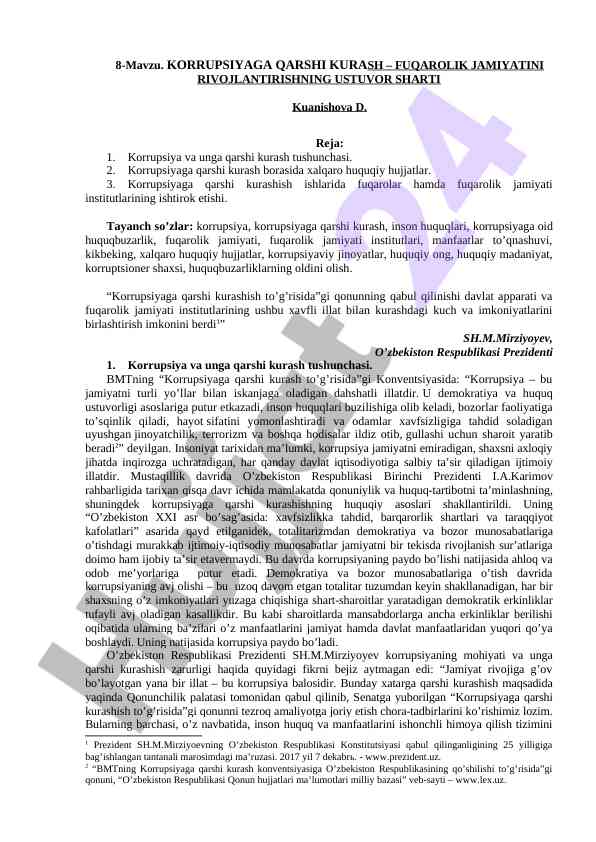 Korrupsiyaga qarshi kurash: fuqarolik jamiyatining rivojlantirish