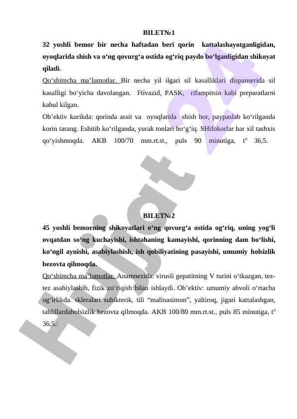 Bemor shikoyatlari va tashxis qo‘yish usullari