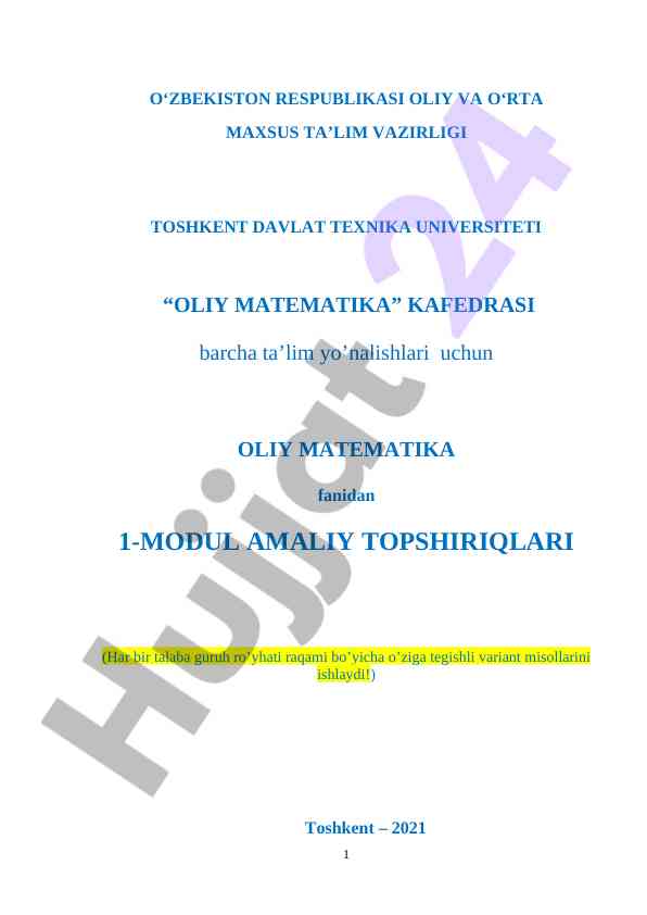 Oliy matematika amaliy topsiriqlari