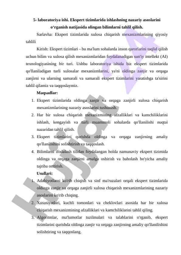 Ekspert tizimlarida xulosa chiqarish mexanizmlari