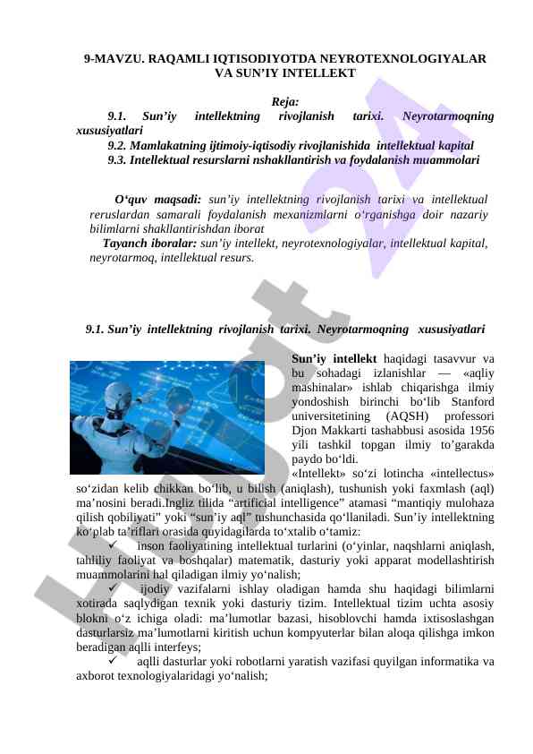 Raqamli iqtisodiyotda neyrotechnologiyalar va sun’iy intellekt