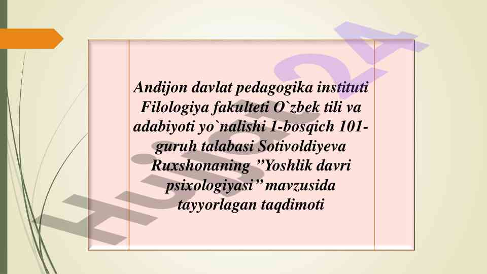 Yoshlik davri psixologiyasi taqdimoti