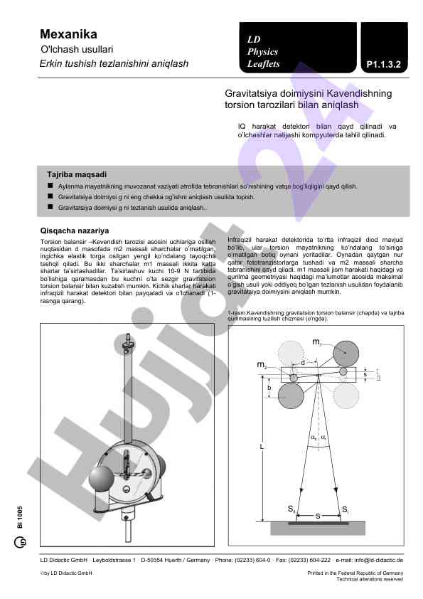 Gravitatsiya doimiysini torsion tarozilari bilan aniqlash