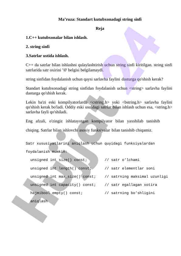 C++ kutubxonasida string sinfi asoslari