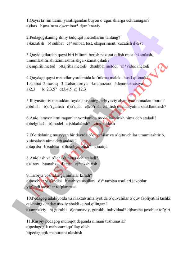 Ta'lim tizimlari va pedagogika metodlari testi