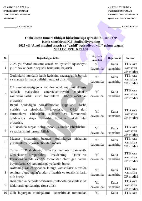 Atrof muxitni asrash yili rejasi