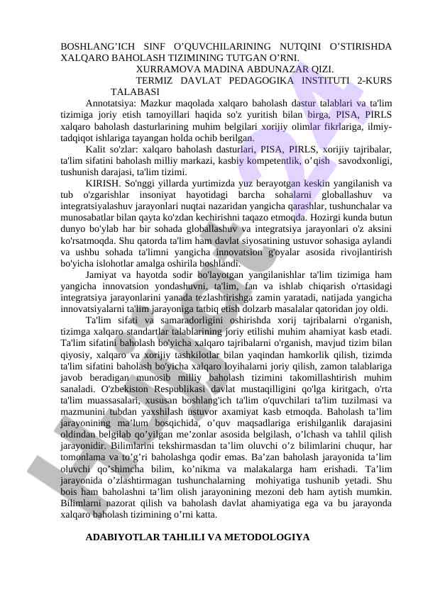 Xalqaro baholash tizimining ta'limga ta'siri