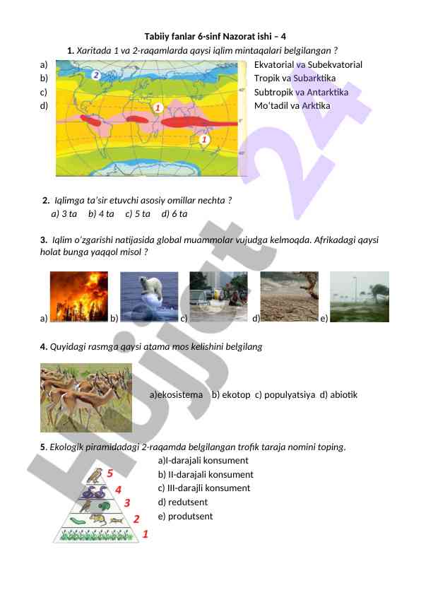Iqlim o‘zgarishi va ekologiya testlari