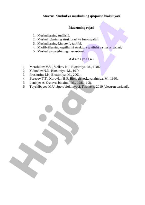 Muskul va muskuling qisqarish biokimyosi