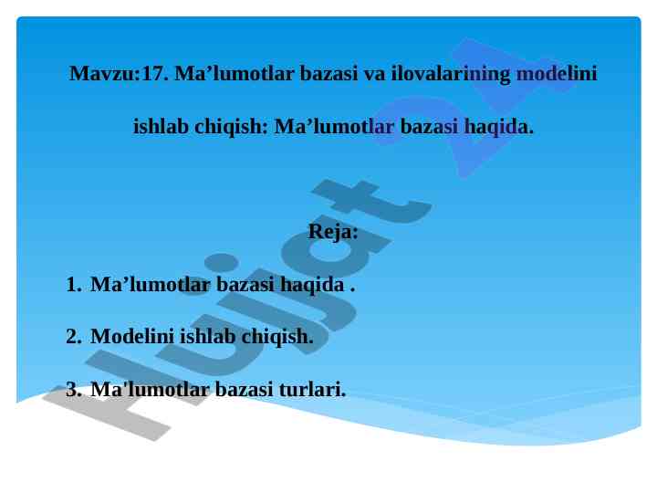 Ma'lumotlar bazasi va ilovalar modeli