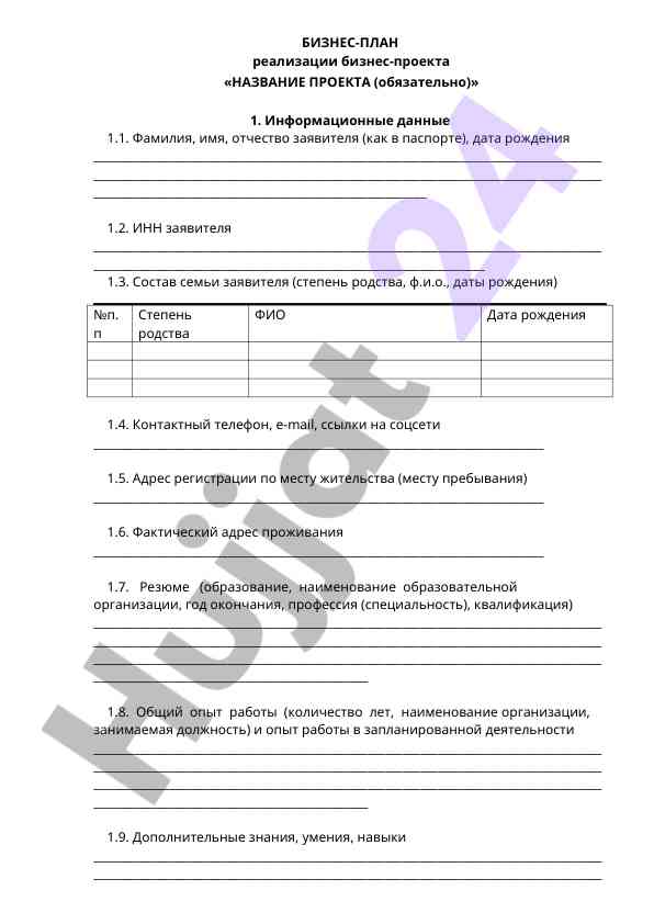 Бизнес-план реализации бизнес-проекта