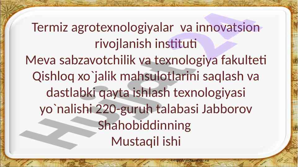 Meva-sabzavotlarni saqlash texnologiyalari tahlili
