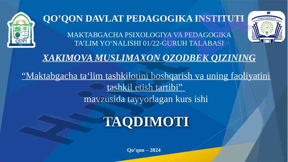 Maktabgacha ta'lim tashkilotini boshqarish tartibi