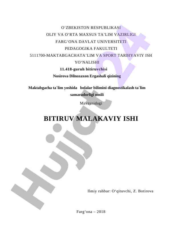 Maktabgacha ta'limda bilim diagnostikasi