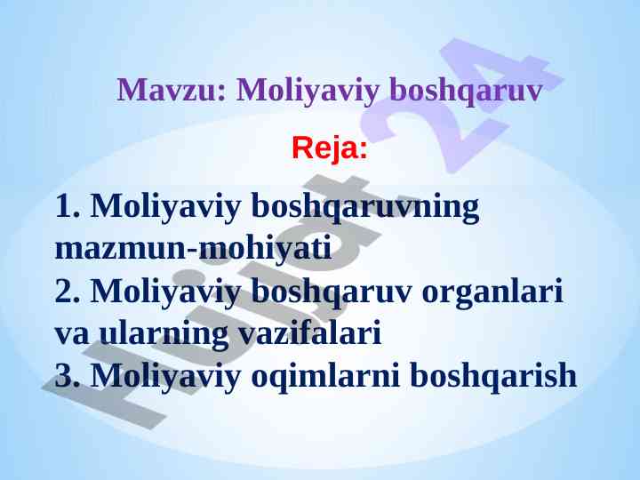 Moliyaviy boshqaruv mazmuni va vazifalari
