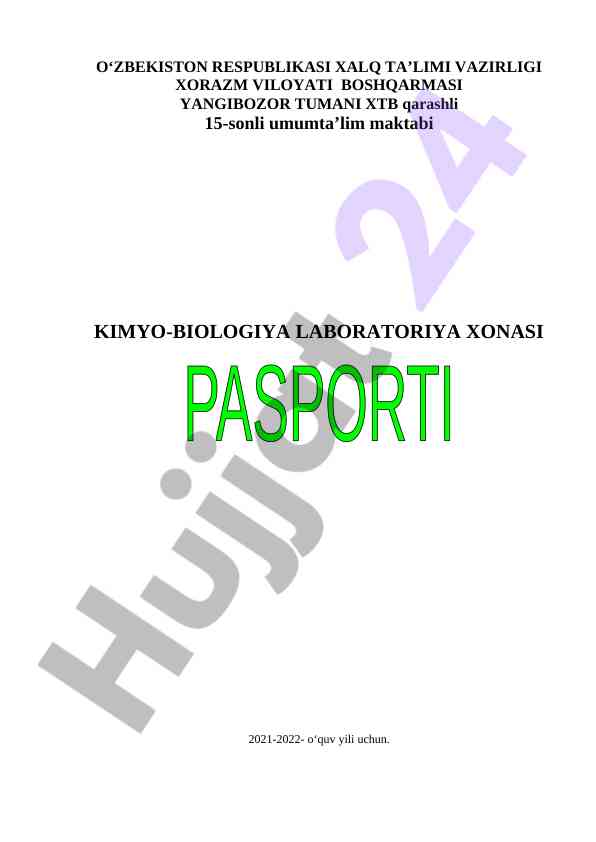Kimyo-biologiya laboratoriya jihozlari pasporti