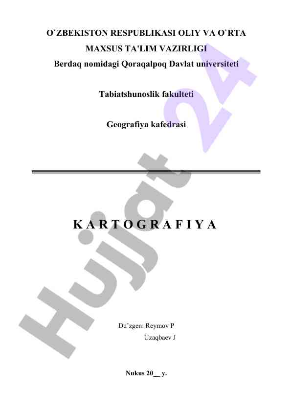 O‘quv-uslubiy qo‘llanma kartografiya bo‘yicha