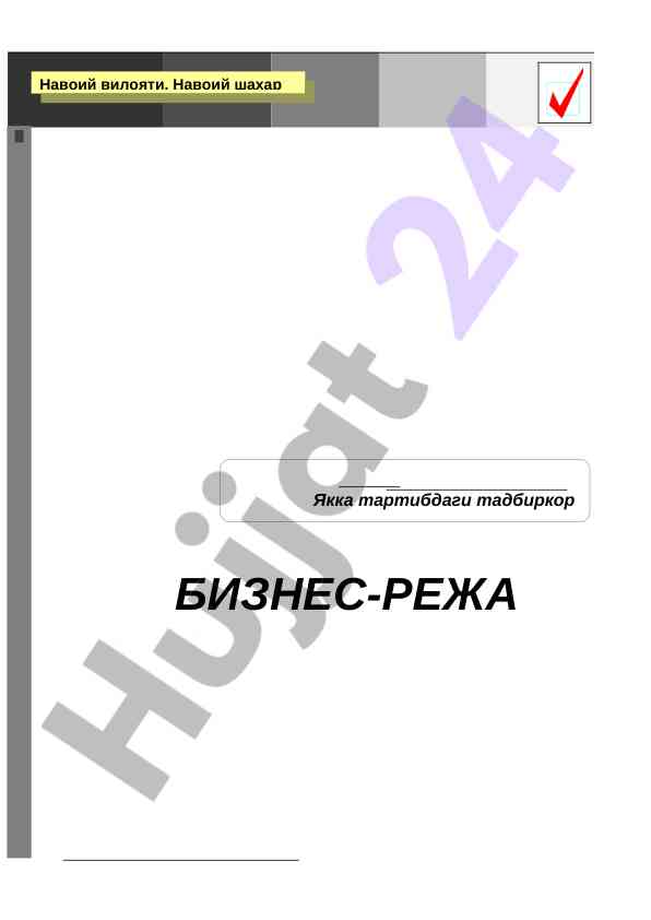 Якка тартибдаги тадбиркор молия жадвали