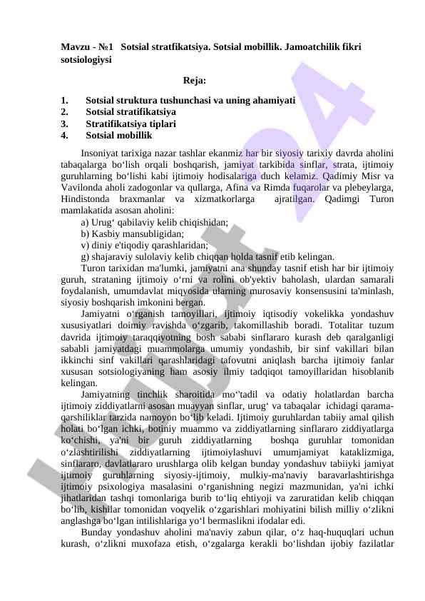 Sotsial stratifikatsiya va mobillik tahlili