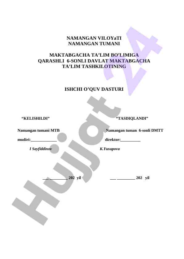 Maktabgacha ta'lim tashkiloti o'quv dasturi