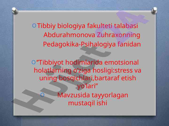 Tibbiyot hodimlarida emotsional holatlar mavzusi