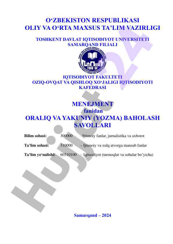 Menejment fanidan baholash savollari 2024