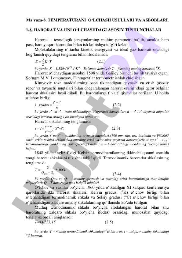 Temperaturani o‘lchash usullari va asboblari