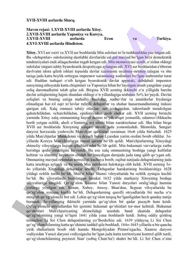 Xvii xviii asrlarda sharq tarixi tahlili