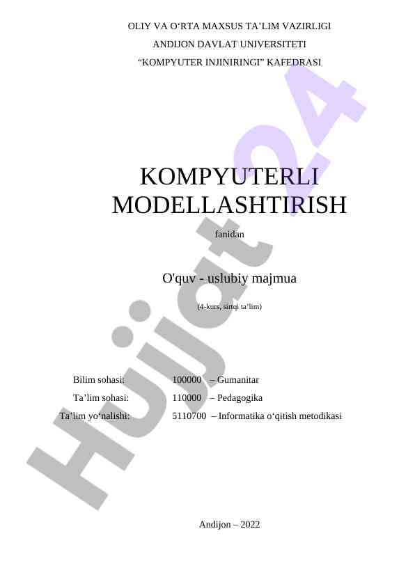 Kompyuterli modellashtirish o‘quv uslubiy majmua