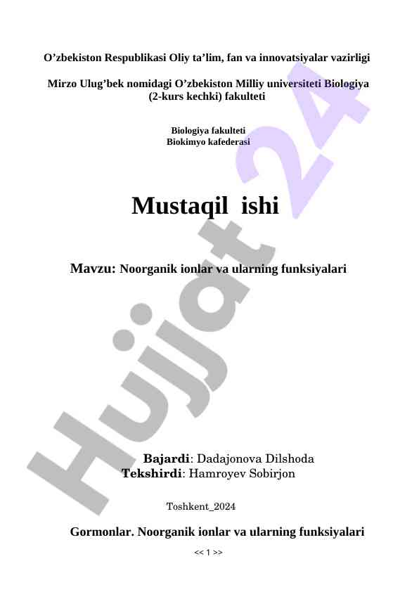 Noorganik ionlar va ularning funksiyalari