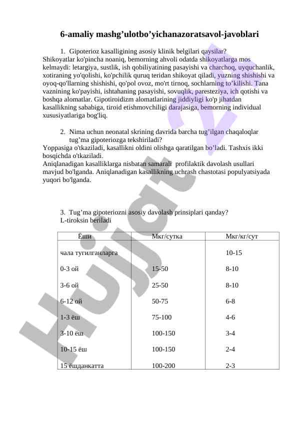 Gipoterioz kasalligi: klinik belgilar va tashxis