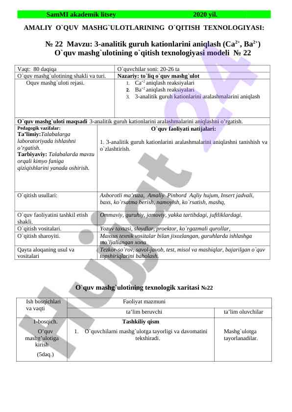 O`quv mashg`ulotlari texnologiyasi: guruh kationlari