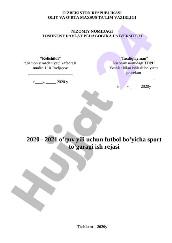 Futbol bo‘yicha sport to‘garagi ish rejasi