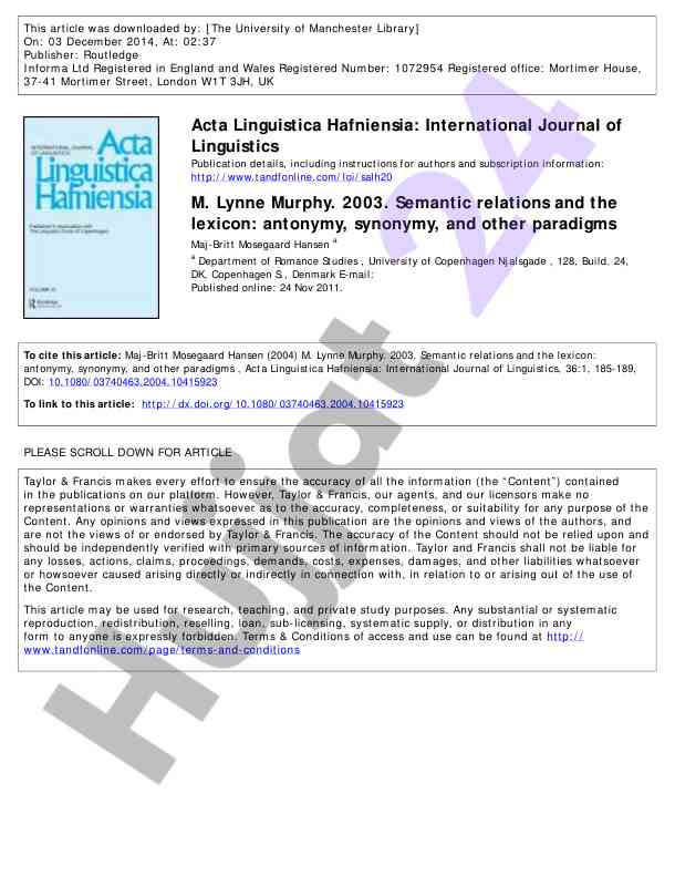 Semantic relations and the lexicon insights