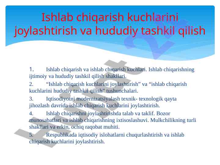 Ishlab chiqarish kuchlarining hududiy tashkil etdi