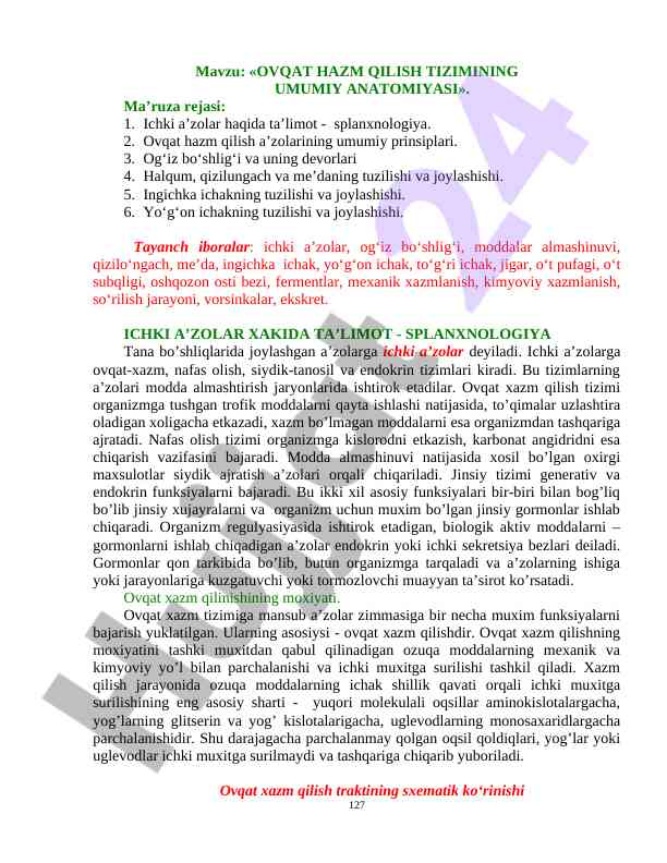 Ovqat hazm qilish tizimining umumiy anatomiyasi