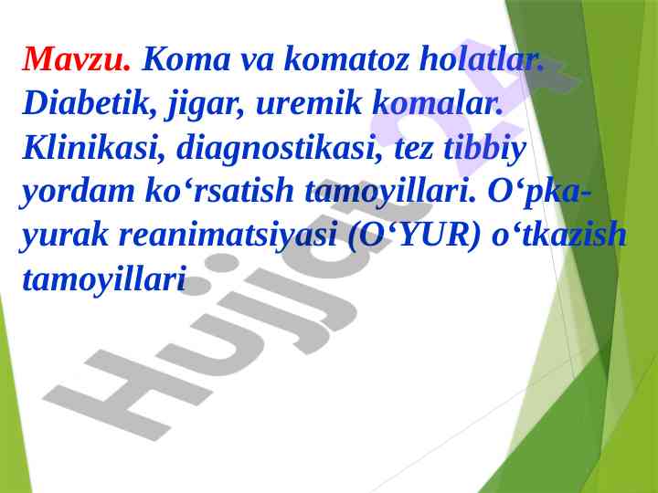 Koma va komatoz holatlar tahlili