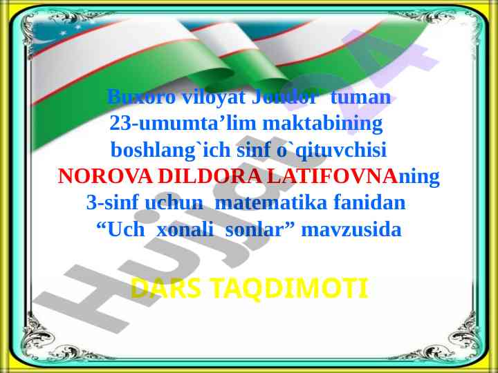 Matematika dars taqdimoti uch xonali sonlar