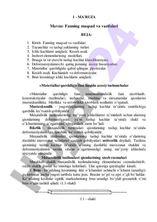 Fanning maqsad va vazifalari haqida ma'ruza