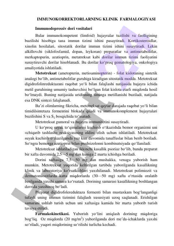 Immunokorrektorlarning klinik farmalogiyasi
