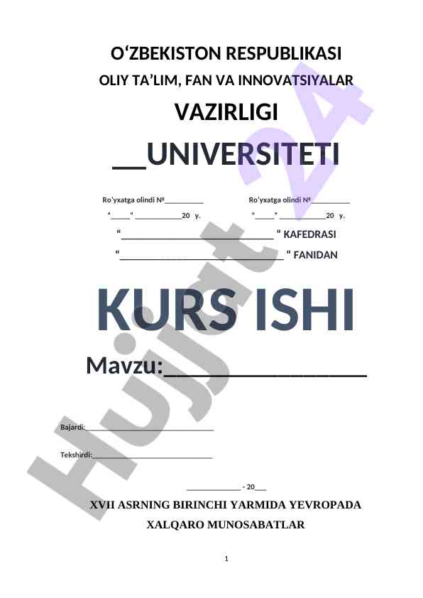 XVII ASRNING BIRINCHI YARMINDA YEVROPADA MUNOSABATLAR